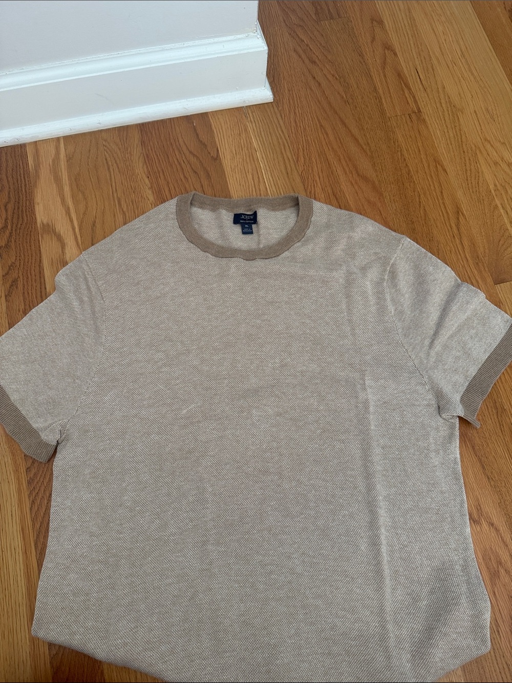 J. Crew Tan Short-Sleeve Knit Tee with Contrast Trim